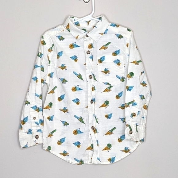 Cat & Jack Dinosaur Button Down Shirt XS 4/5 - Picture 1 of 5